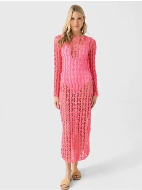 Beach Riot Ariana pink red Crochet Long-Sleeve Maxi Coverup